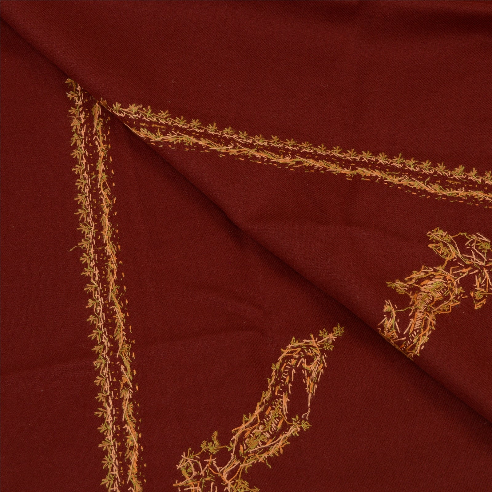 Sanskriti Vintage Pure Woollen Dark Red Shawl Handmade Suzani Long Throw Stole