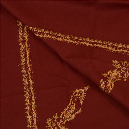 Sanskriti Vintage Pure Woollen Dark Red Shawl Handmade Suzani Long Throw Stole