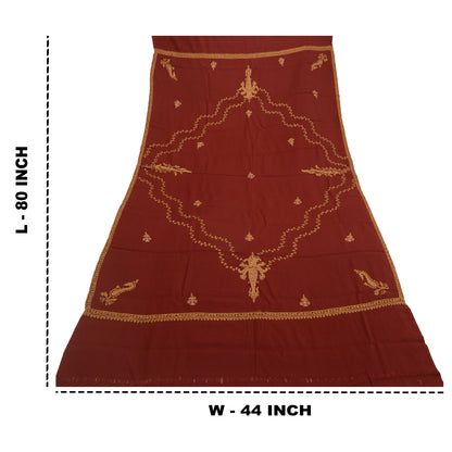 Sanskriti Vintage Pure Woollen Dark Red Shawl Handmade Suzani Long Throw Stole