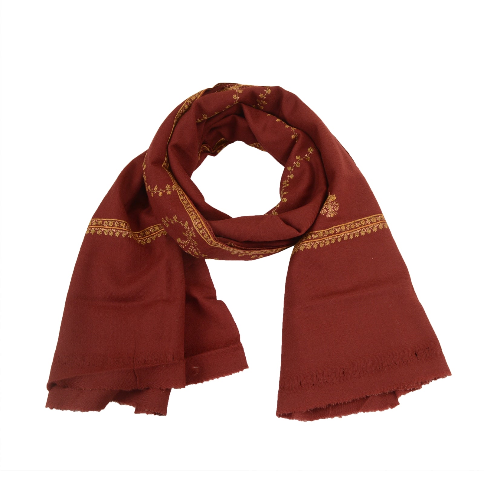 Sanskriti Vintage Pure Woollen Dark Red Shawl Handmade Suzani Long Throw Stole