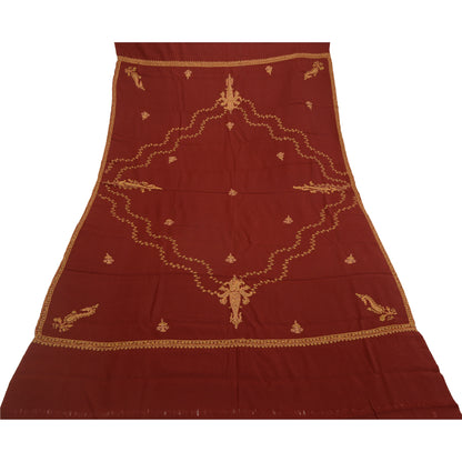 Sanskriti Vintage Pure Woollen Dark Red Shawl Handmade Suzani Long Throw Stole