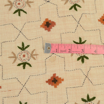 Sanskriti Vintage Pure Woollen Ivory Shawl Handmade Kantha Long Throw Stole