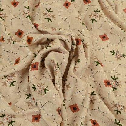 Sanskriti Vintage Pure Woollen Ivory Shawl Handmade Kantha Long Throw Stole