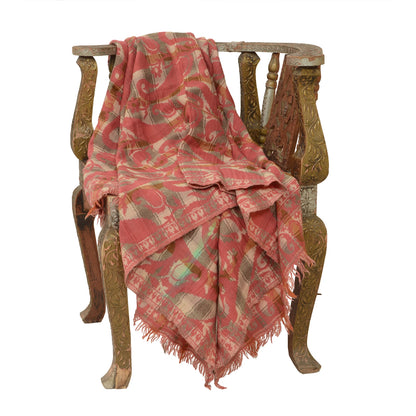 Sanskriti Vintage Long Pink Shawl Pure Woollen Woven Scarf Throw Soft Stole