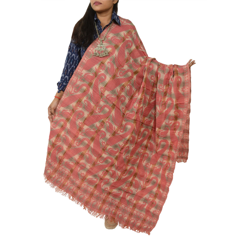 Sanskriti Vintage Long Pink Shawl Pure Woollen Woven Scarf Throw Soft Stole