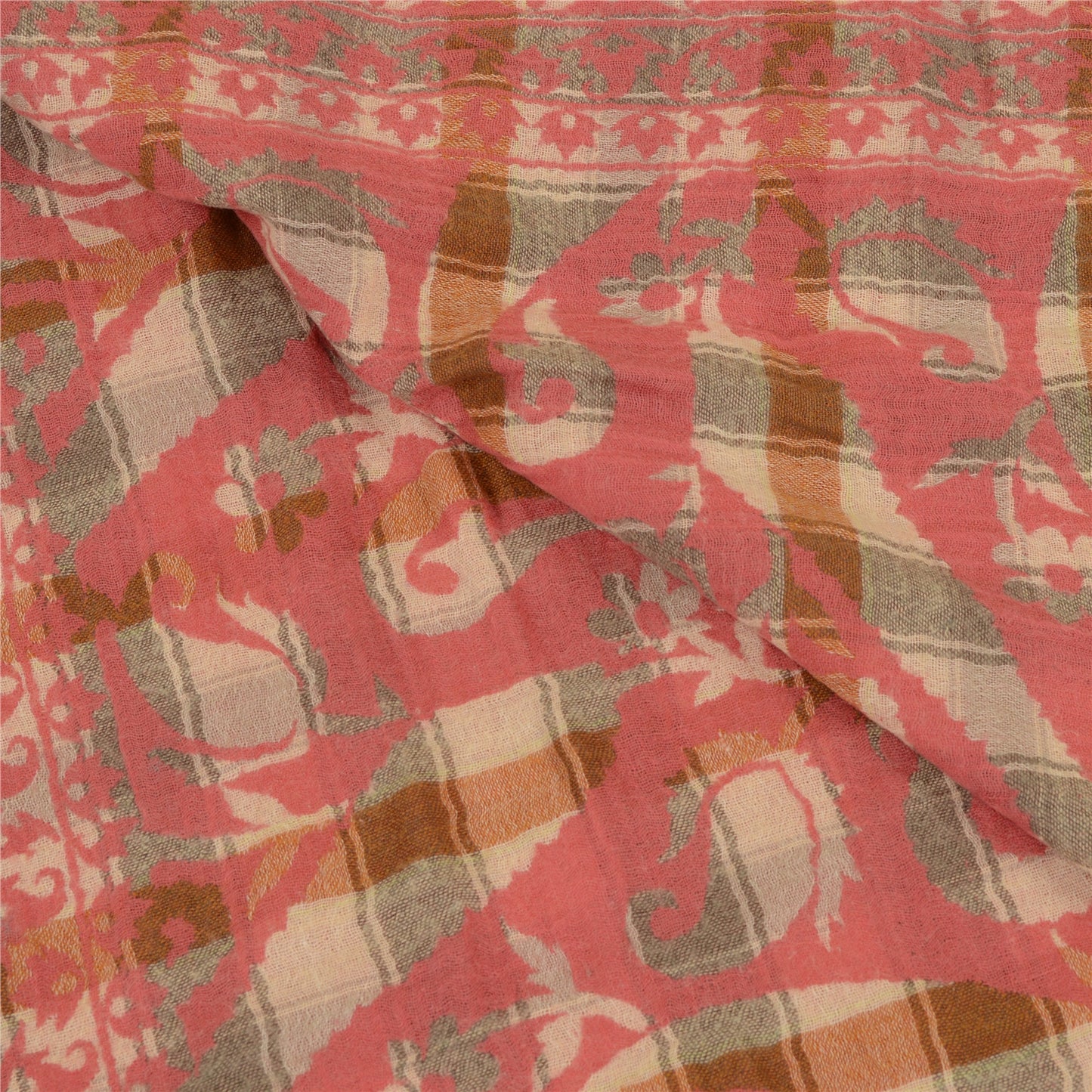 Sanskriti Vintage Long Pink Shawl Pure Woollen Woven Scarf Throw Soft Stole