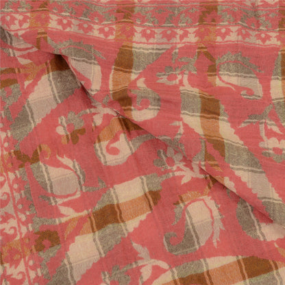 Sanskriti Vintage Long Pink Shawl Pure Woollen Woven Scarf Throw Soft Stole
