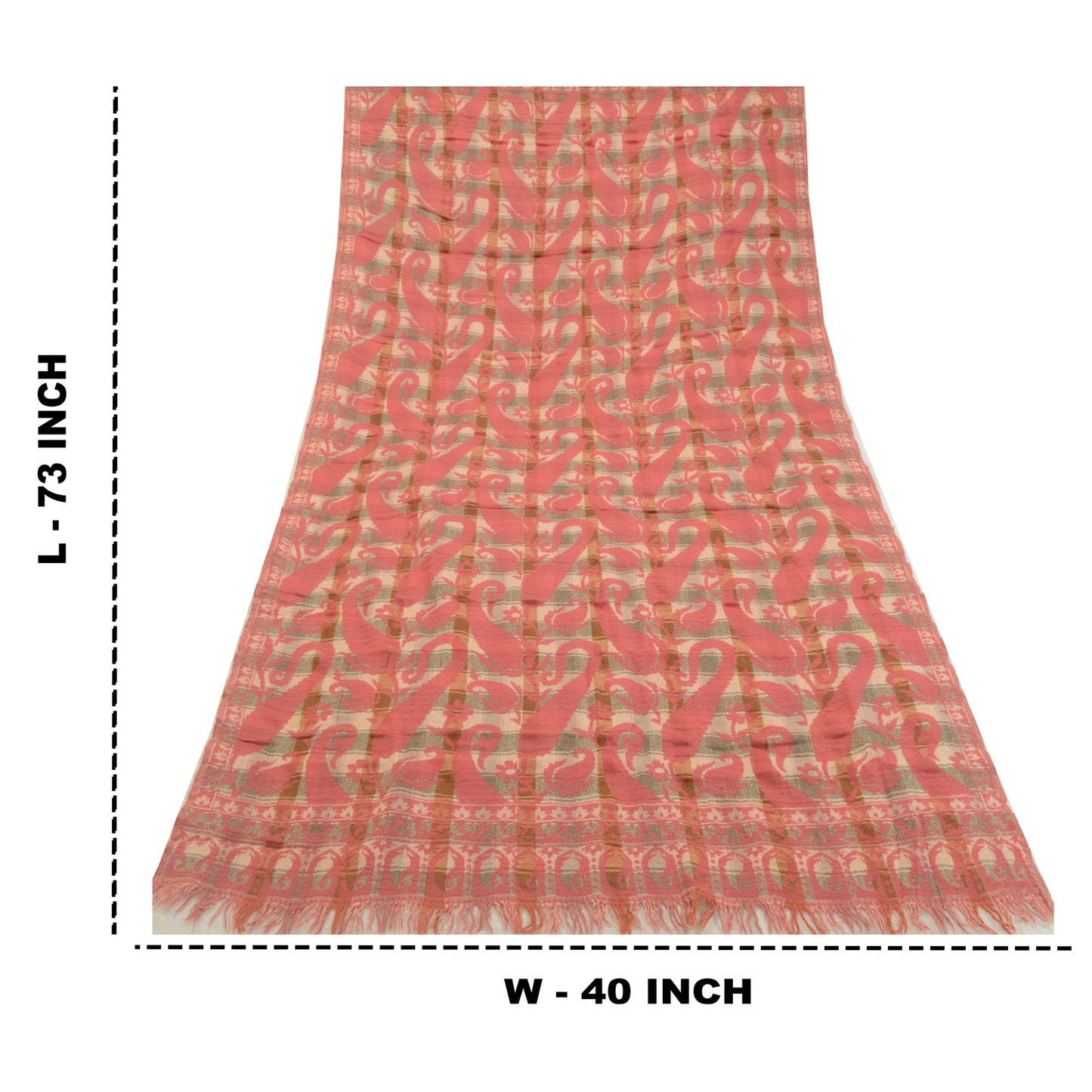 Sanskriti Vintage Long Pink Shawl Pure Woollen Woven Scarf Throw Soft Stole