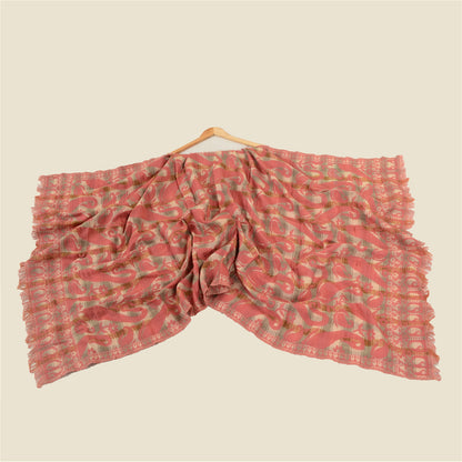 Sanskriti Vintage Long Pink Shawl Pure Woollen Woven Scarf Throw Soft Stole