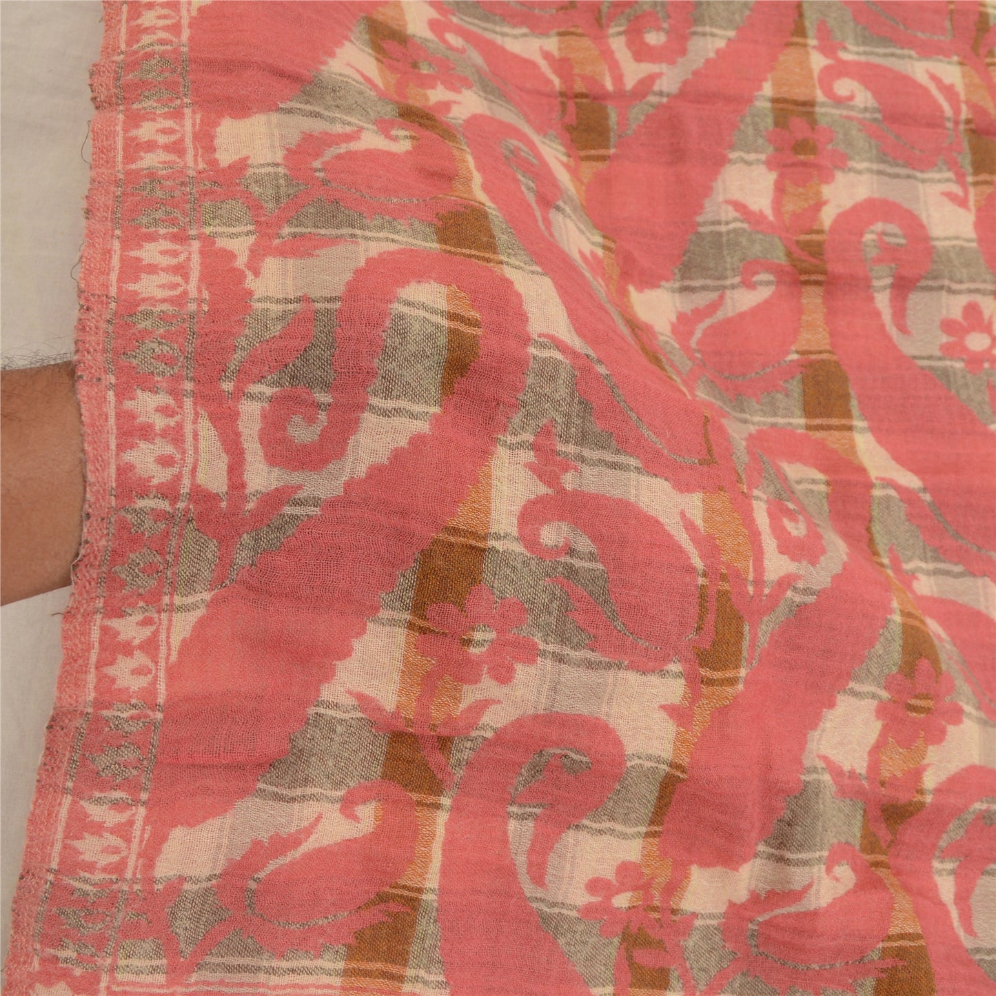 Sanskriti Vintage Long Pink Shawl Pure Woollen Woven Scarf Throw Soft Stole