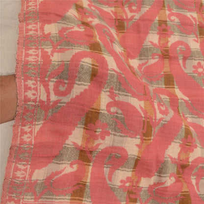 Sanskriti Vintage Long Pink Shawl Pure Woollen Woven Scarf Throw Soft Stole