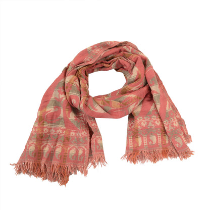 Sanskriti Vintage Long Pink Shawl Pure Woollen Woven Scarf Throw Soft Stole