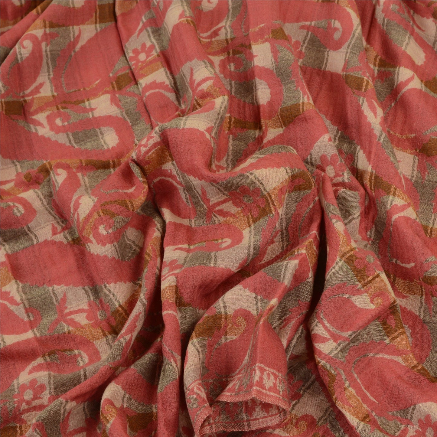 Sanskriti Vintage Long Pink Shawl Pure Woollen Woven Scarf Throw Soft Stole