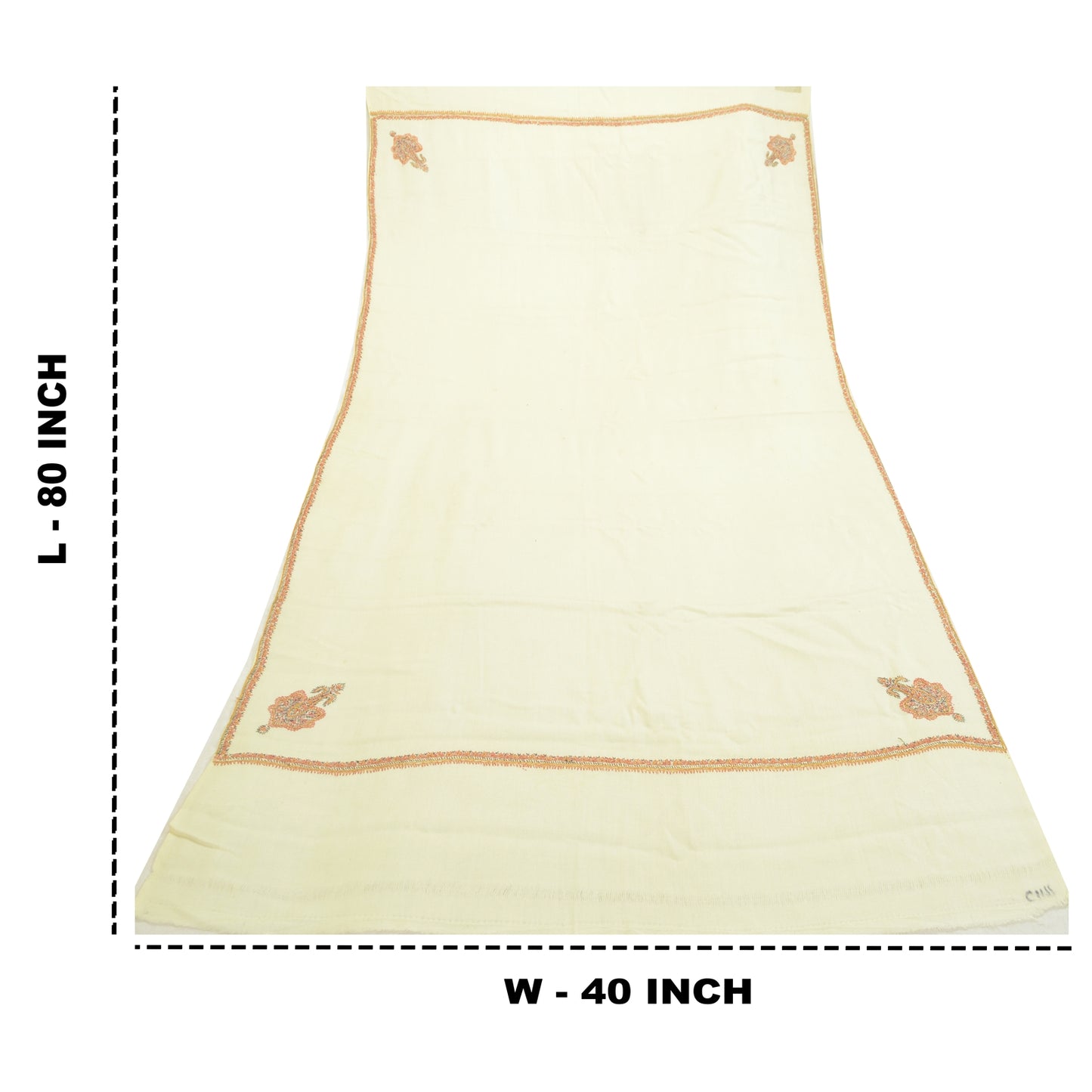 Sanskriti Vintage Ivory Long Shawl Handmade Ari Work Pure Woollen Scarf Stole