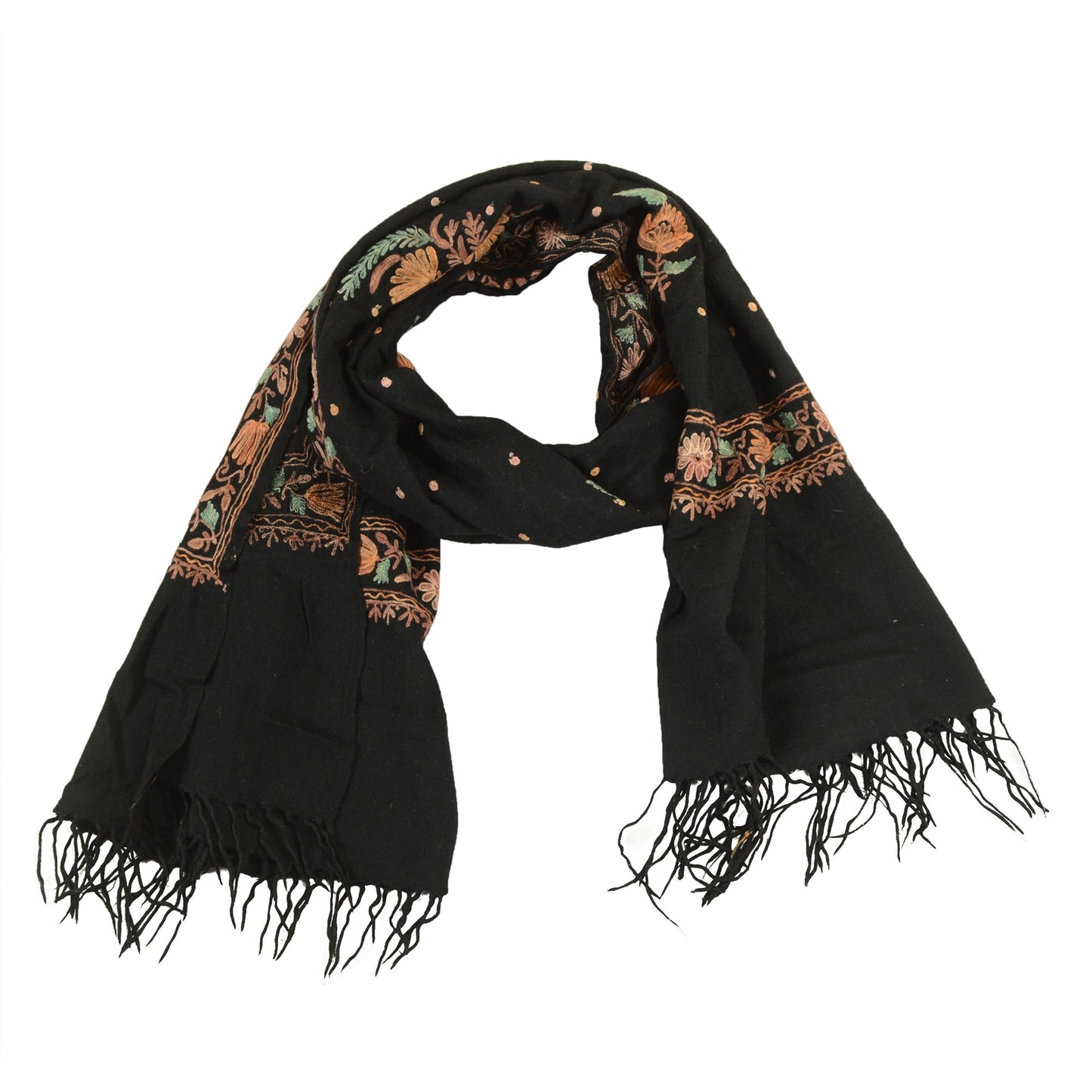 Sanskriti Vintage Black Long Shawl Handmade Ari Work Pure Woollen Scarf Stole