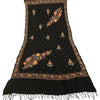 Sanskriti Vintage Black Long Shawl Handmade Ari Work Pure Woollen Scarf Stole