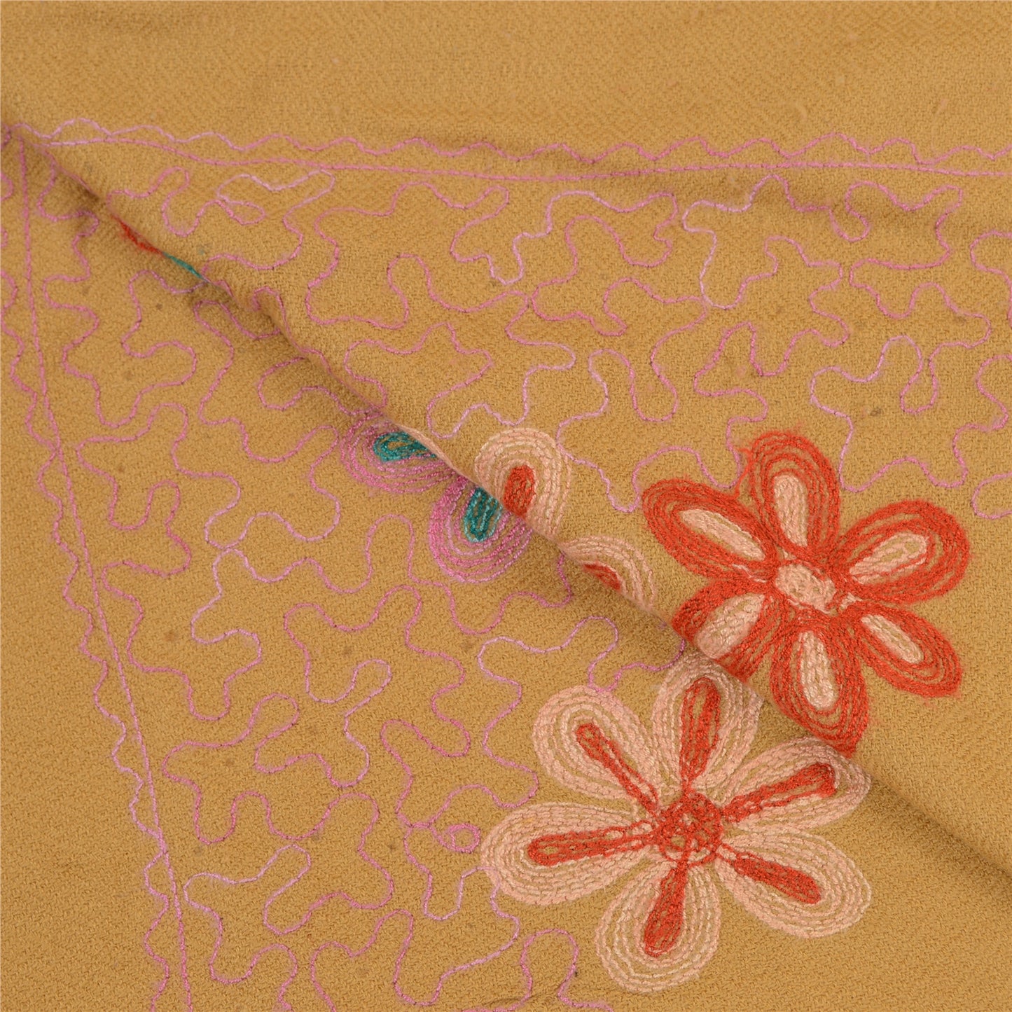 Sanskriti Vintage Beige Long Shawl Handmade Ari Work Pure Woolen Scarf Stole