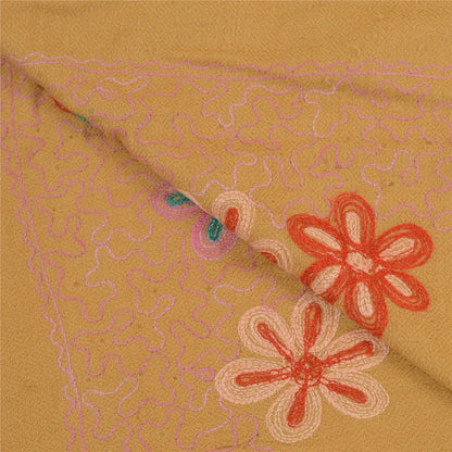 Sanskriti Vintage Beige Long Shawl Handmade Ari Work Pure Woolen Scarf Stole