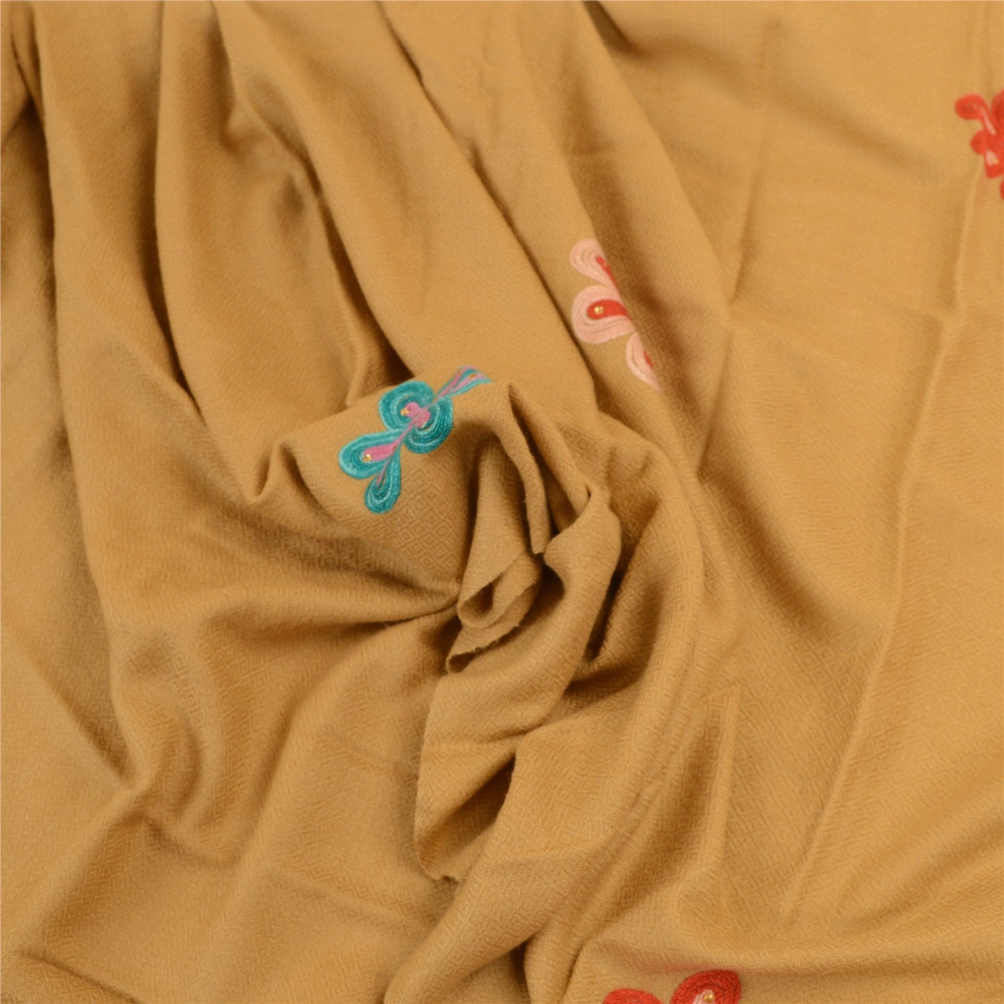Sanskriti Vintage Beige Long Shawl Handmade Ari Work Pure Woolen Scarf Stole