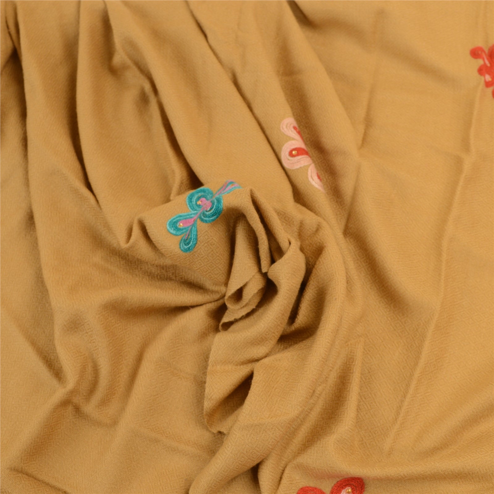 Sanskriti Vintage Beige Long Shawl Handmade Ari Work Pure Woolen Scarf Stole