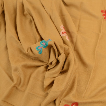 Sanskriti Vintage Beige Long Shawl Handmade Ari Work Pure Woolen Scarf Stole