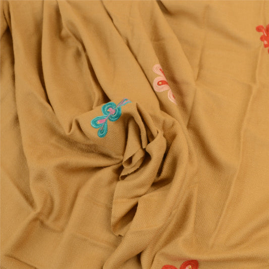 Sanskriti Vintage Beige Long Shawl Handmade Ari Work Pure Woolen Scarf Stole