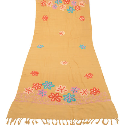 Sanskriti Vintage Beige Long Shawl Handmade Ari Work Pure Woolen Scarf Stole