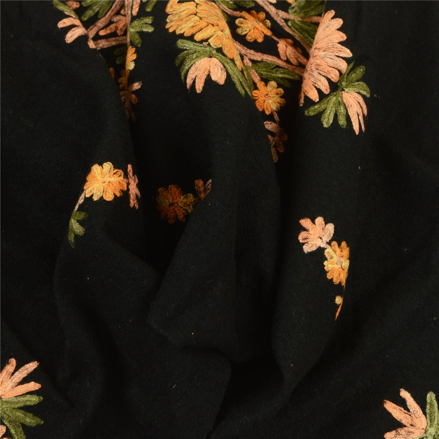 Sanskriti Vintage Black Long Shawl Handmade Ari Work Pure Woolen Stole mikasa upholstery fabric