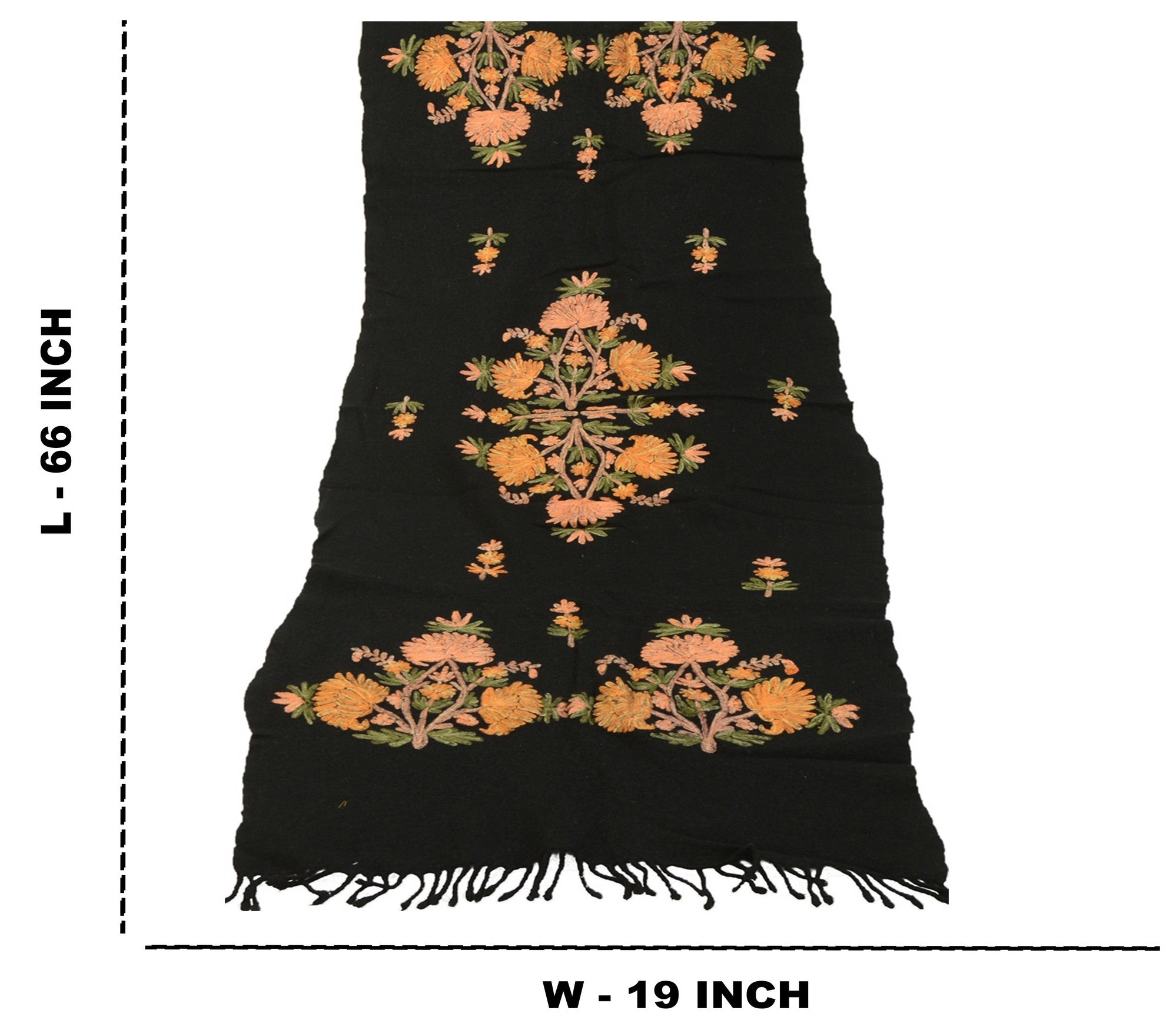 Sanskriti Vintage Black Long Shawl Handmade Ari Work Pure Woolen Scarf Stole