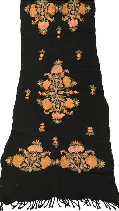 Sanskriti Vintage Black Long Shawl Handmade Ari Work Pure Woolen Stole mikasa upholstery fabric