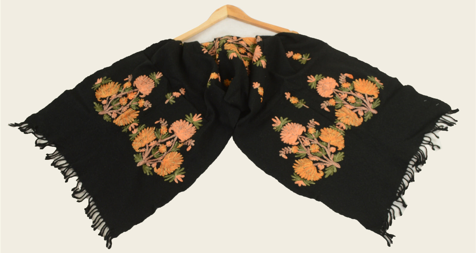 Sanskriti Vintage Black Long Shawl Handmade Ari Work Pure Woolen Scarf Stole