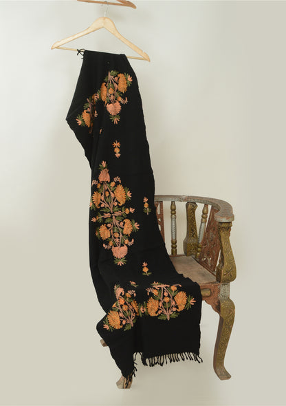 Sanskriti Vintage Black Long Shawl Handmade Ari Work Pure Woolen Stole mikasa upholstery fabric