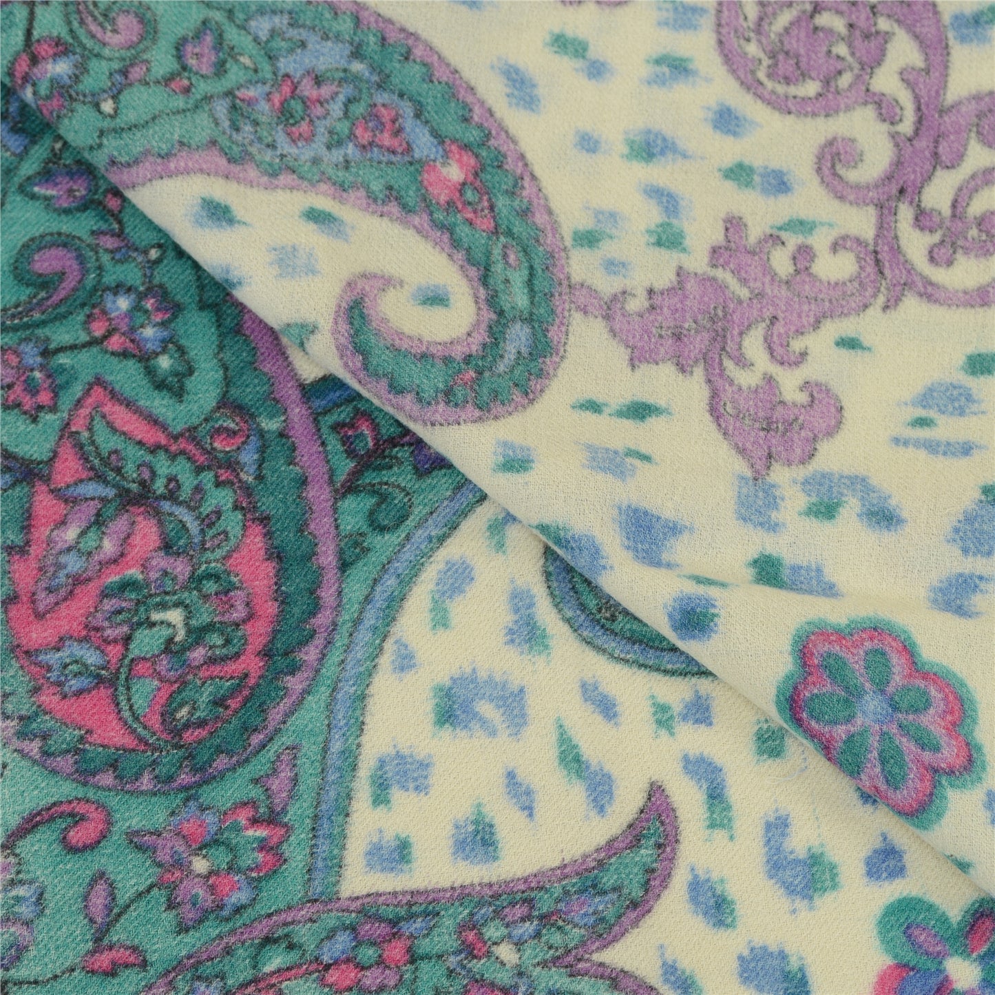 Sanskriti Vintage White Long Shawl Pure Woollen Woven Throw Floral Scarf Stole