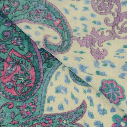 Sanskriti Vintage White Long Shawl Pure Woollen Woven Throw Floral Scarf Stole