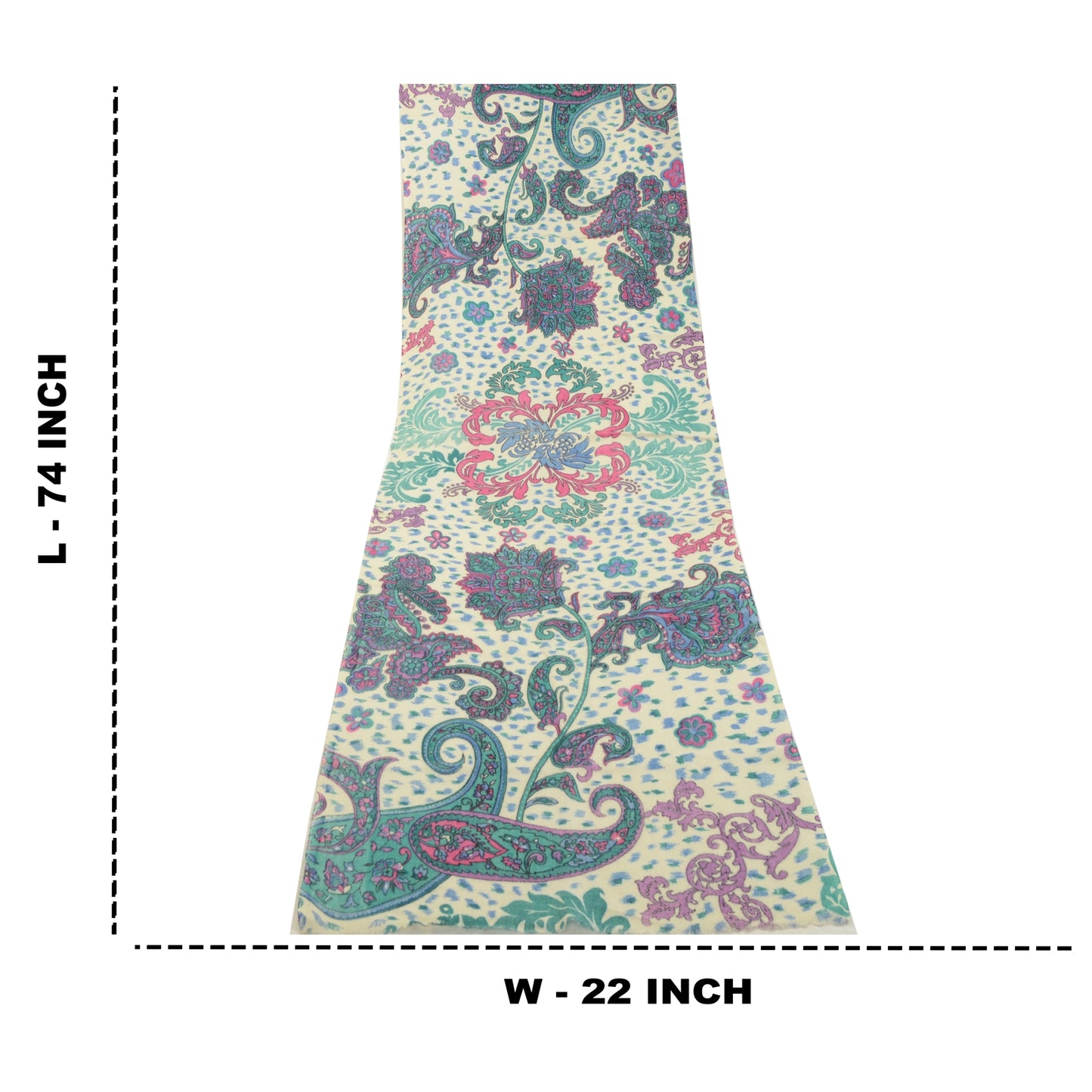 Sanskriti Vintage White Long Shawl Pure Woollen Woven Throw Floral Scarf Stole