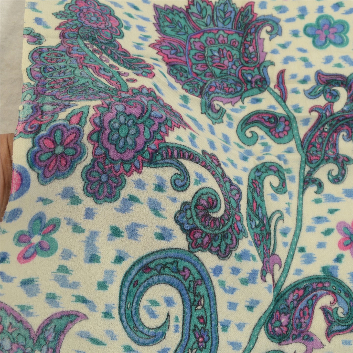 Sanskriti Vintage White Long Shawl Pure Woollen Woven Throw Floral Scarf Stole