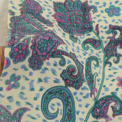 Sanskriti Vintage White Long Shawl Pure Woollen Woven Throw Floral Scarf Stole