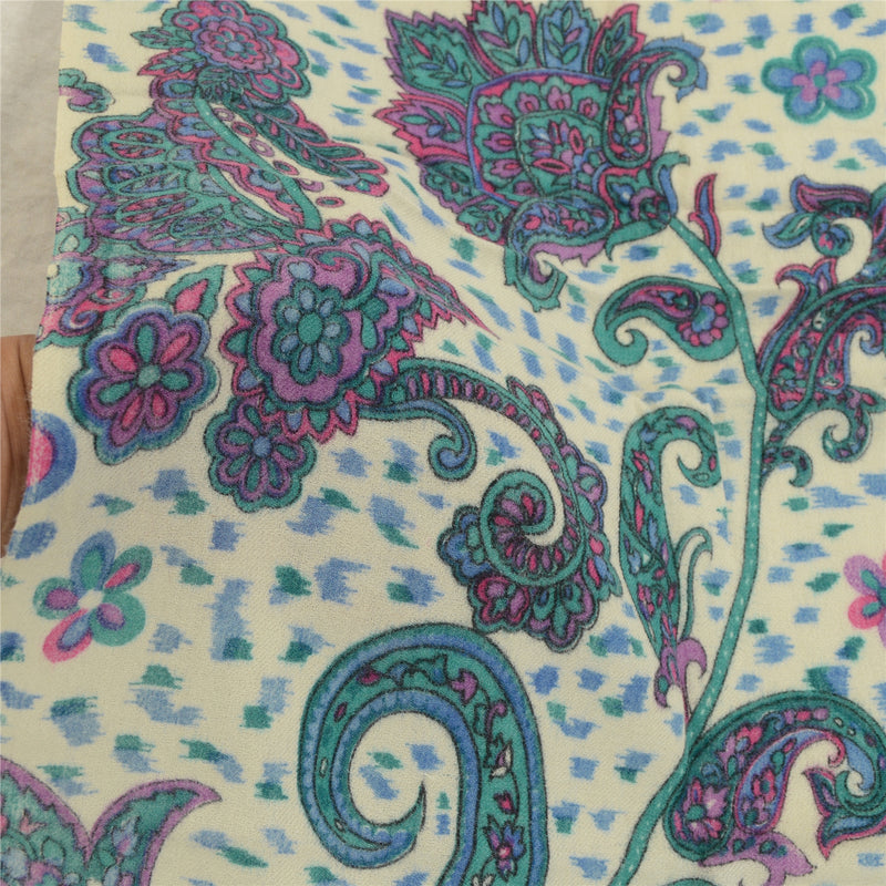 Sanskriti Vintage White Long Shawl Pure Woollen Woven Throw Floral Scarf Stole