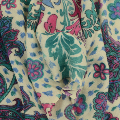 Sanskriti Vintage White Long Shawl Pure Woollen Woven Throw Floral Scarf Stole