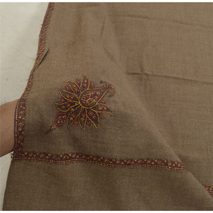 Sanskriti Vintage Brown Long Shawl Handmade Suzani Work Pure Woollen Scarf Stole