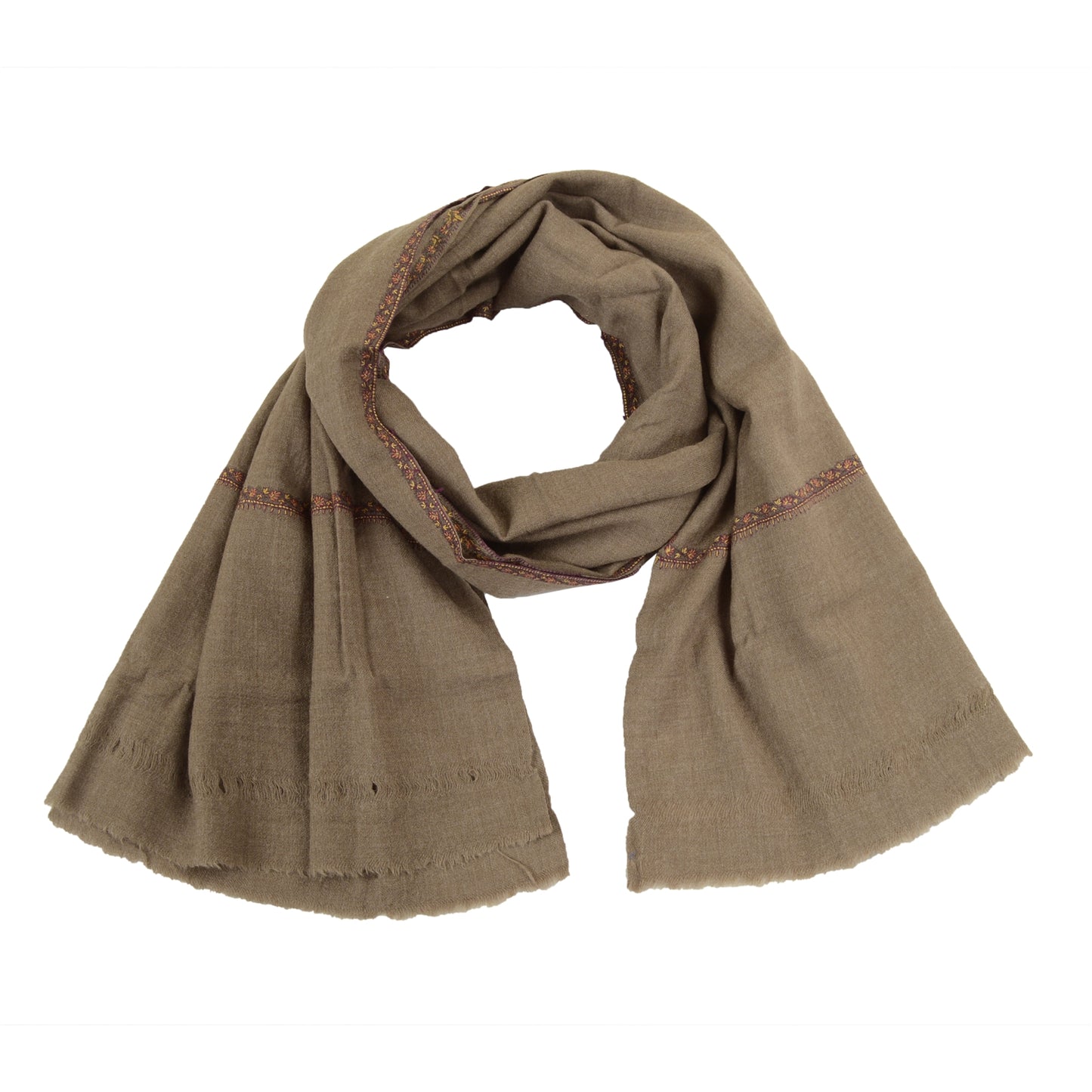 Sanskriti Vintage Brown Long Shawl Handmade Suzani Work Pure Woollen Scarf Stole