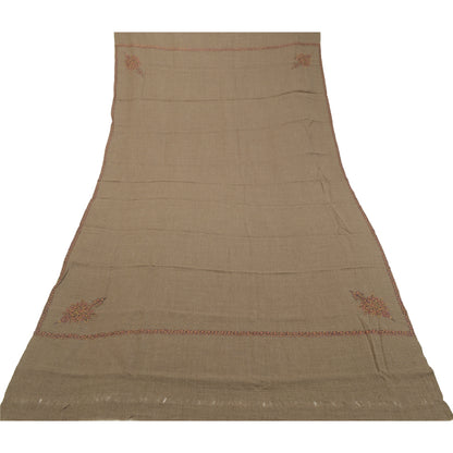 Sanskriti Vintage Brown Long Shawl Handmade Suzani Work Pure Woollen Scarf Stole
