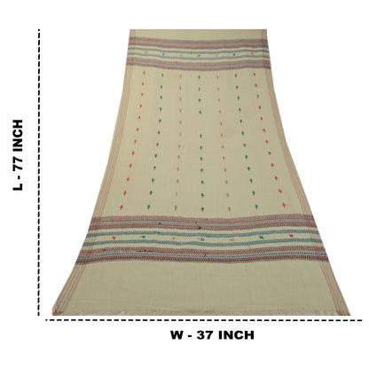 Sanskriti Vintage Long Shawl Pure Woollen Ivory Hand-Woven Scarf Throw Stole