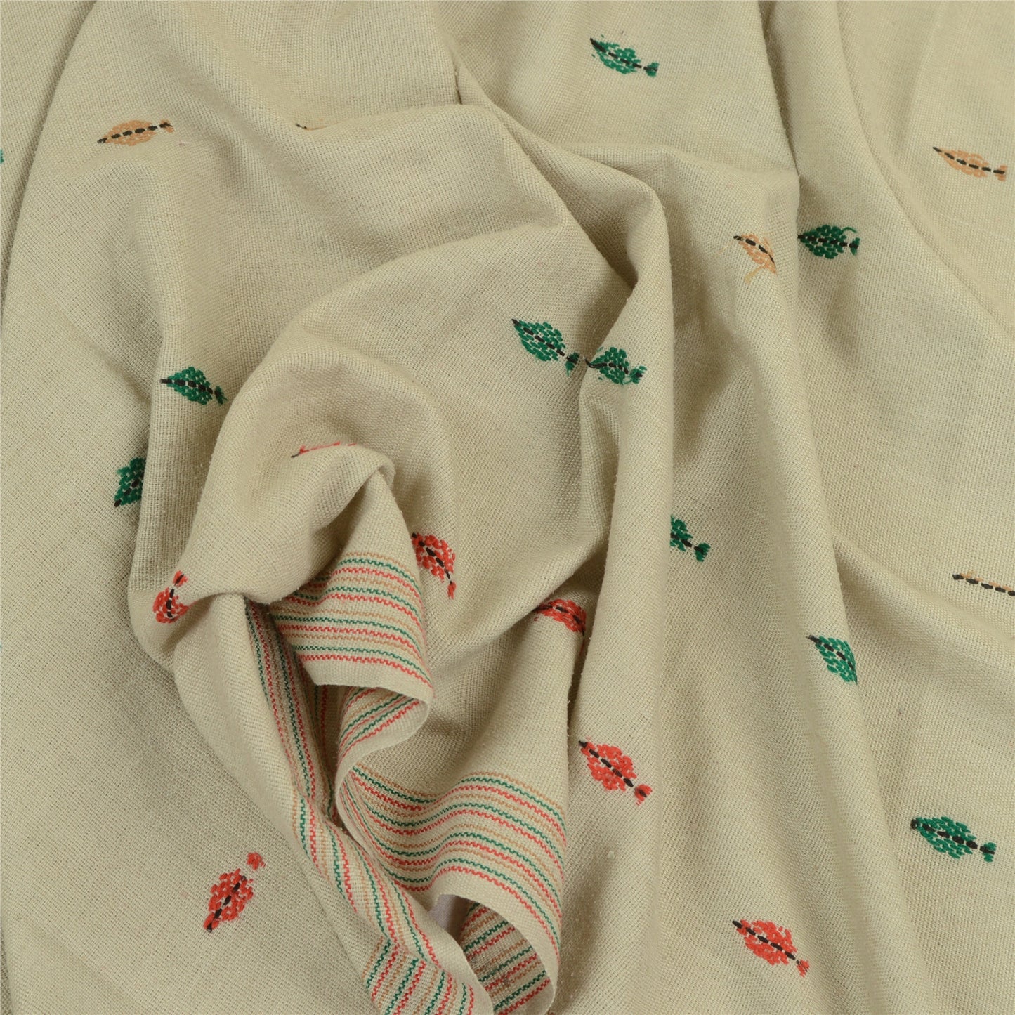 Sanskriti Vintage Long Shawl Pure Woollen Ivory Hand-Woven Scarf Throw Stole