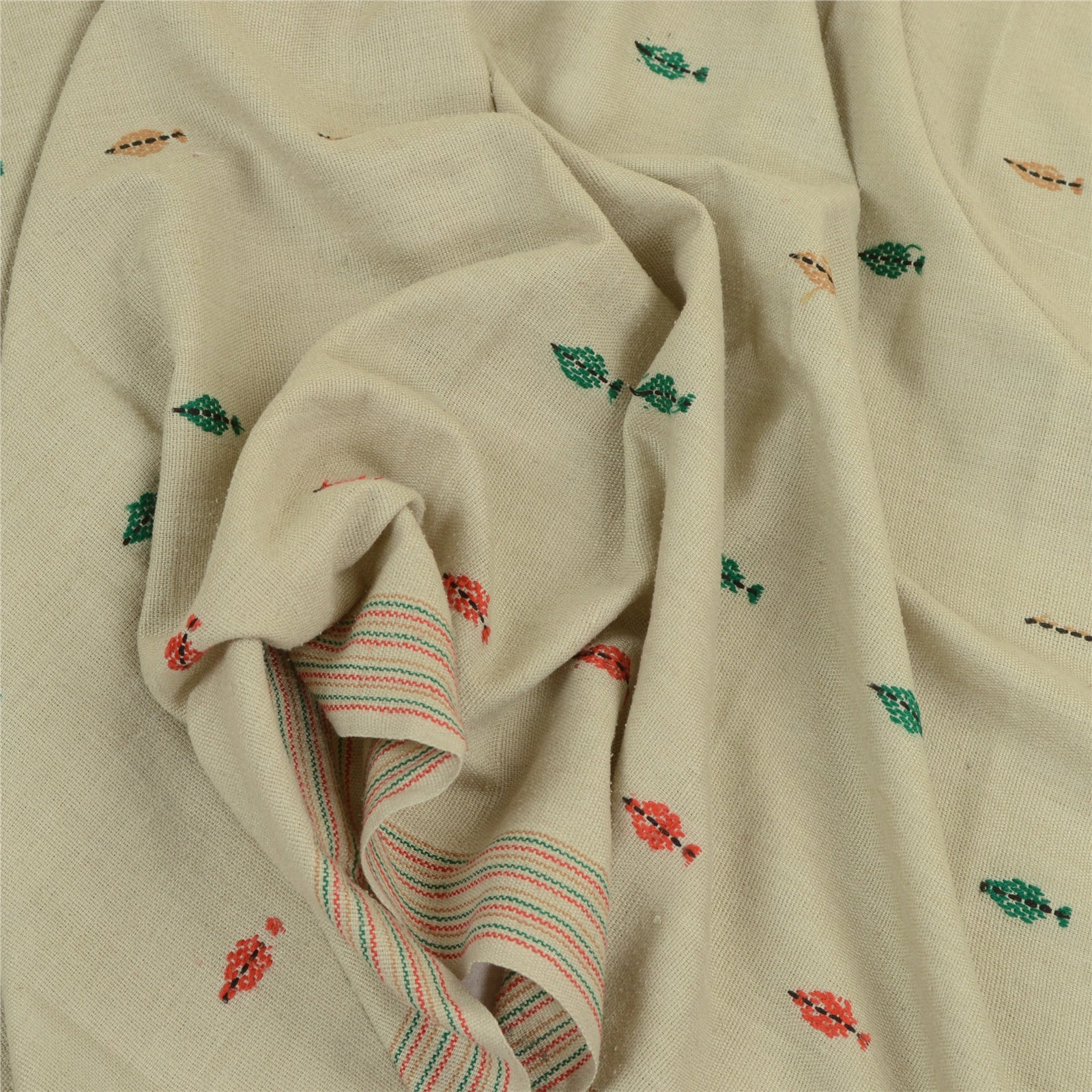 Sanskriti Vintage Long Shawl Pure Woollen Ivory Hand-Woven Scarf Throw Stole