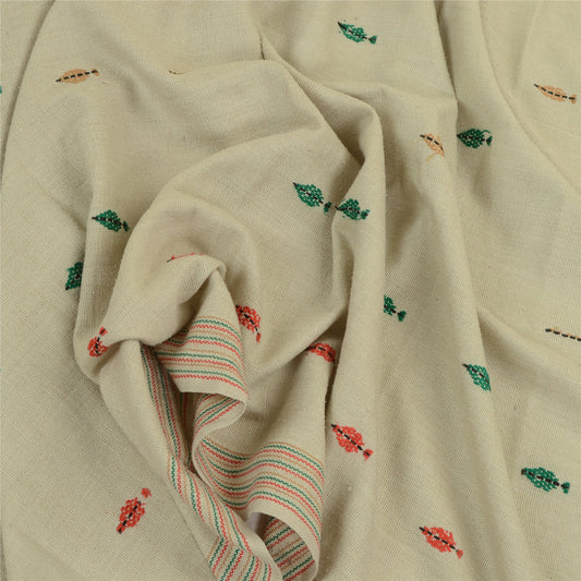 Sanskriti Vintage Long Shawl Pure Woollen Ivory Hand-Woven Scarf Throw Stole