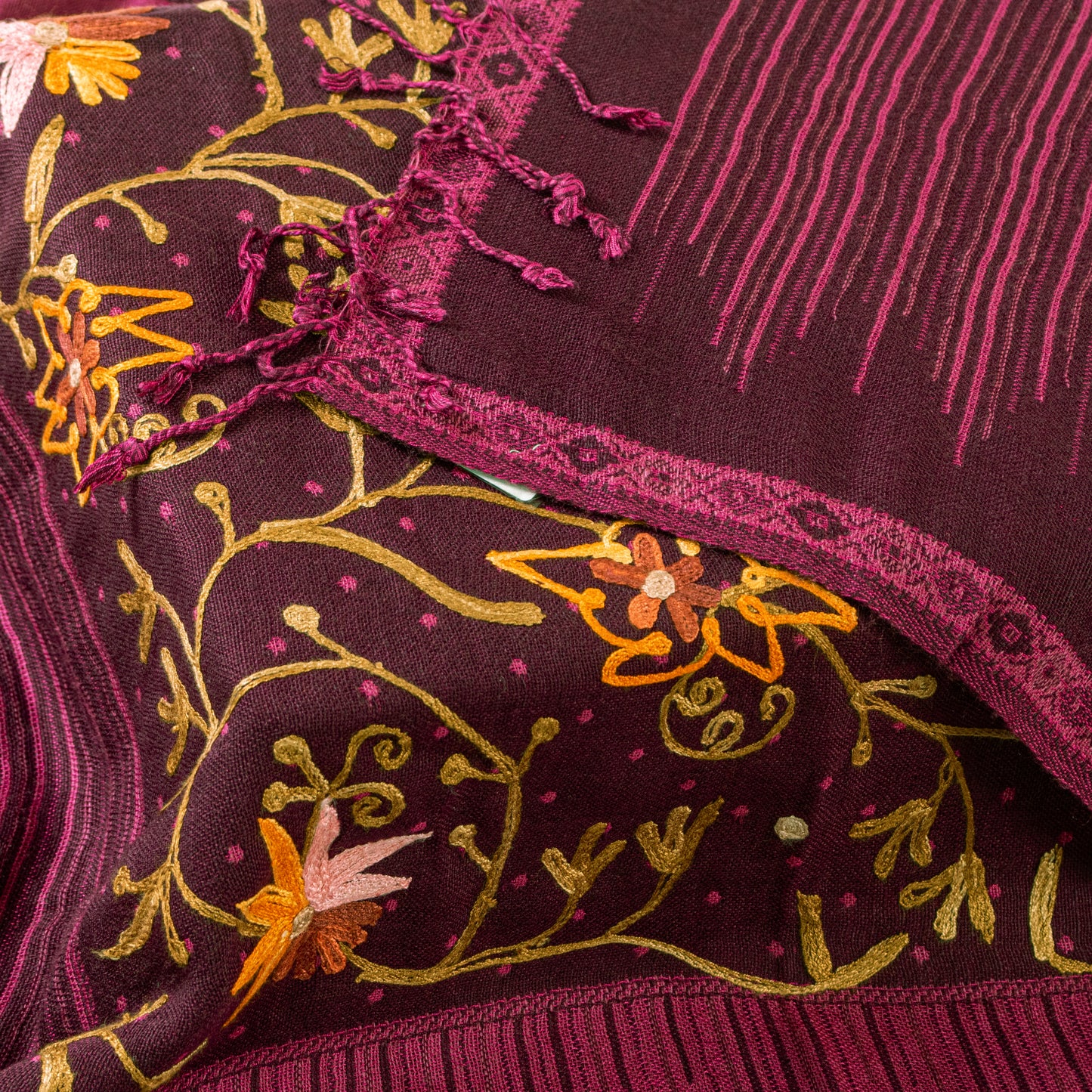 Sanskriti Vintage Purple Long Shawl Handmade Ari Work Viscose Scarf Throw Stole