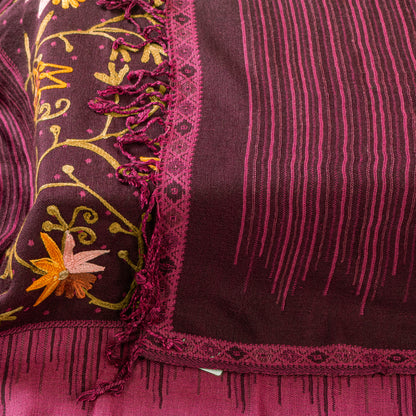 Sanskriti Vintage Purple Long Shawl Handmade Ari Work Viscose Scarf Throw Stole