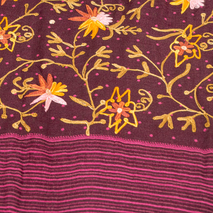 Sanskriti Vintage Purple Long Shawl Handmade Ari Work Viscose Scarf Throw Stole