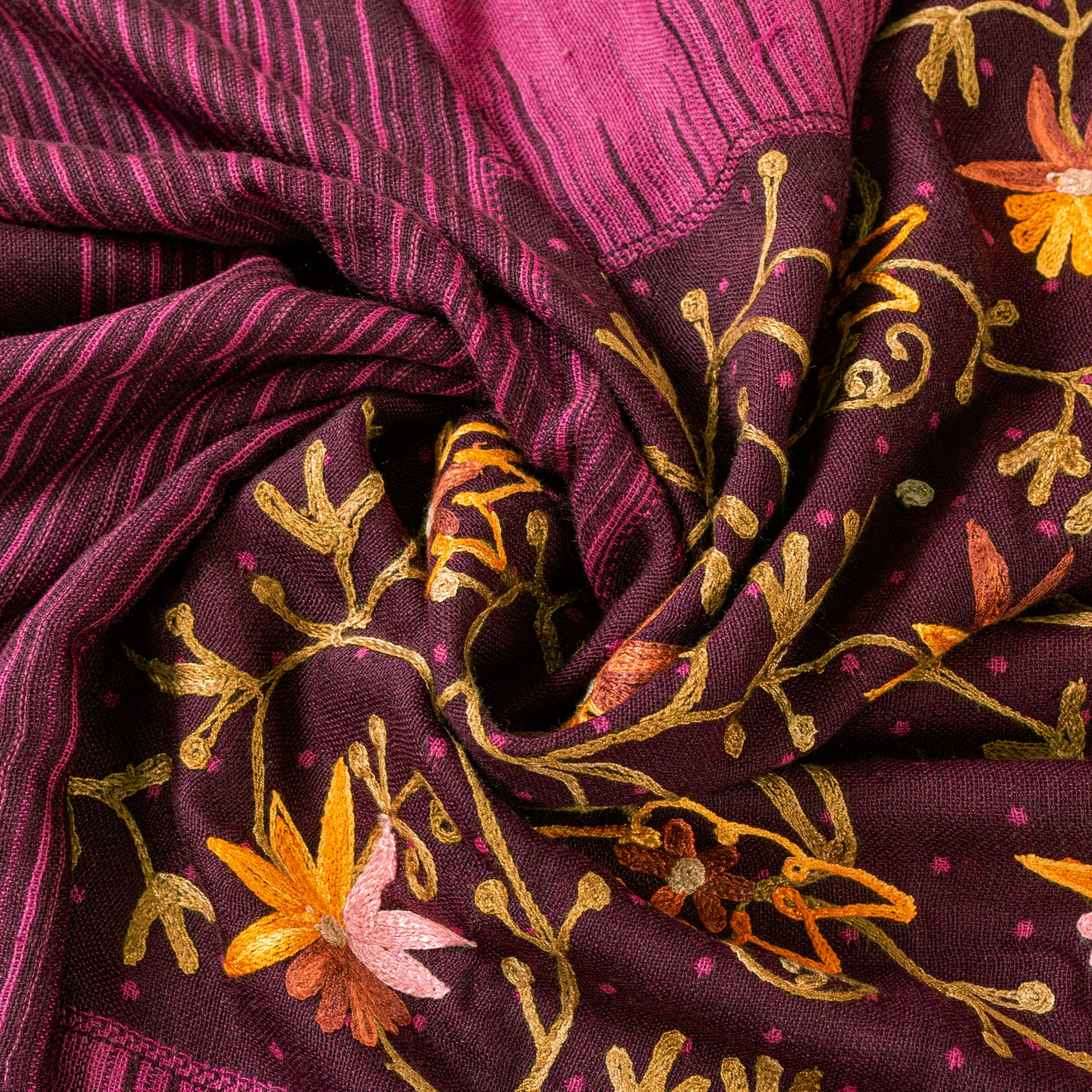 Sanskriti Vintage Purple Long Shawl Handmade Ari Work Viscose Scarf Throw Stole